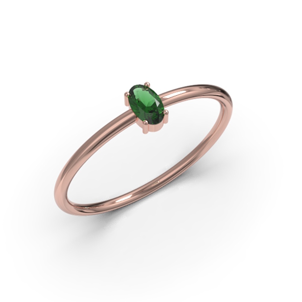 10k Rose Gold Green oval cz Minimalist Ring